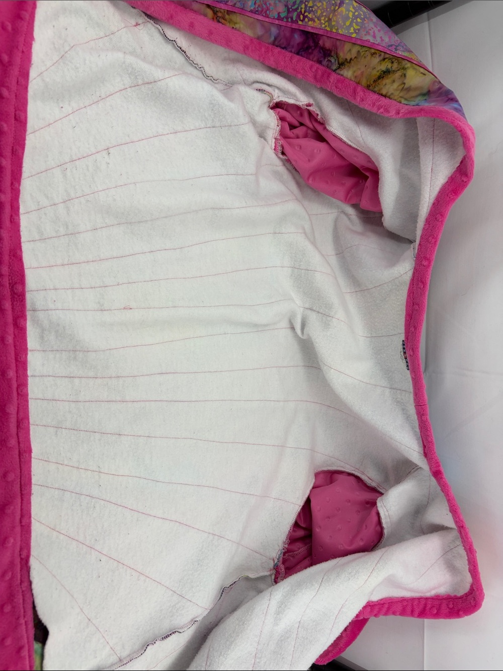 One-of-a-Kind Womens Vibrant Pink Patchwork Quilted Open Front Jacket, est sz XL - Picture 10 of 15